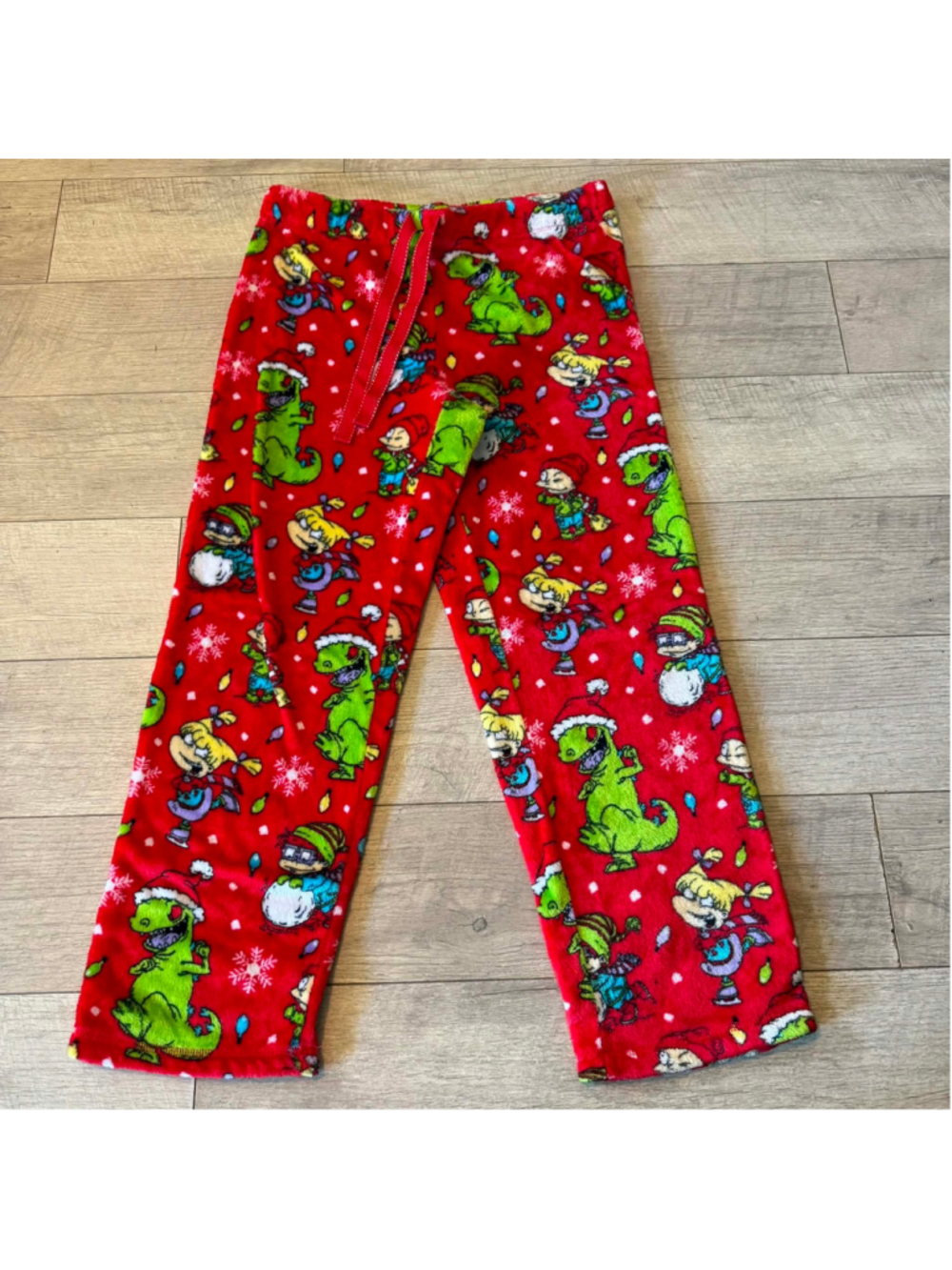 Boys Nickelodeon Red Green Rugrats Christmas Pajama Bottoms L